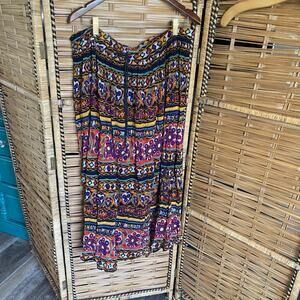 Liz Baker Essentials Boho Maxi Skirt India Rayon Crinkle Fit All Drawstring bell